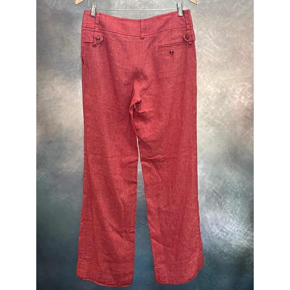 Etcetera Red Linen Blend Wide‎ Leg Trousers Pants Size 8 Double Button Waist - Picture 2 of 6